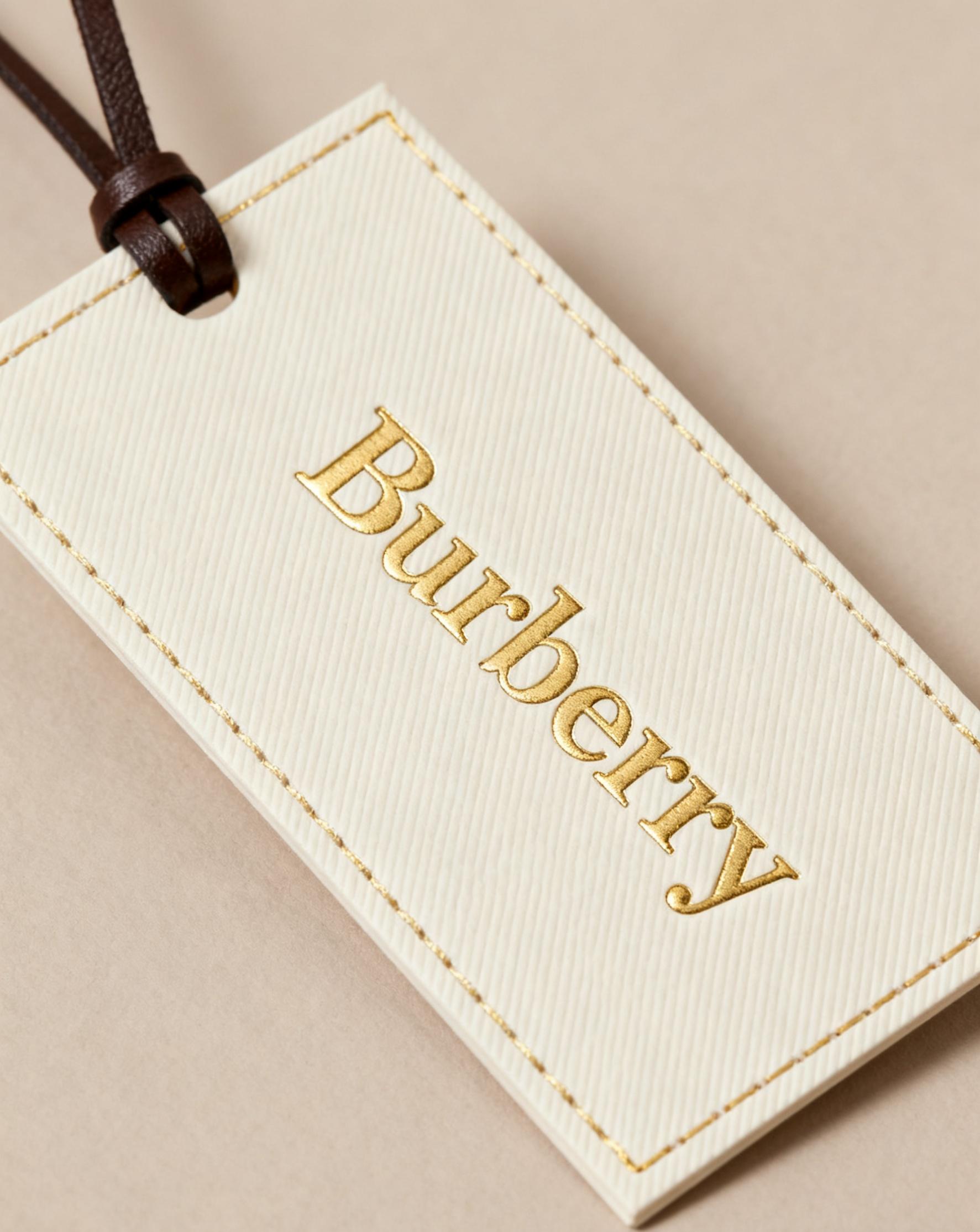 burberry hang tag with gold embossed lettering